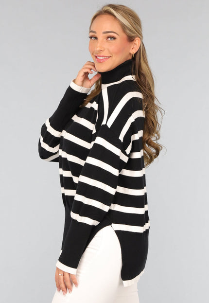 SALE30 Zwarte Gestreepte Coltrui met Splitjes