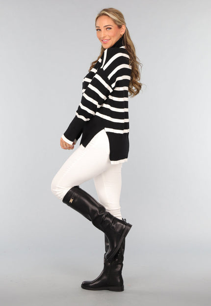SALE30 Zwarte Gestreepte Coltrui met Splitjes