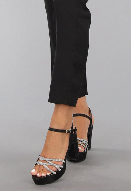 SALE30 Zwarte Glitter Peeptoe Strass Sandaletten