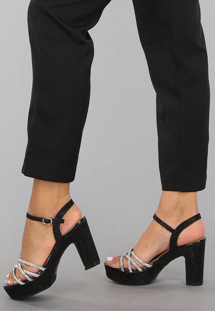 SALE30 Zwarte Glitter Peeptoe Strass Sandaletten