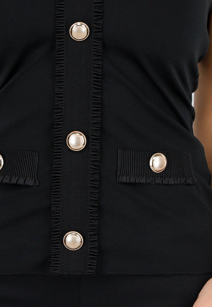 SALE30 Zwarte Halter Top met Knopen