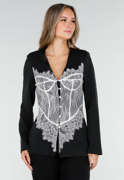 SALE30 Zwarte Korsetlook Blazer