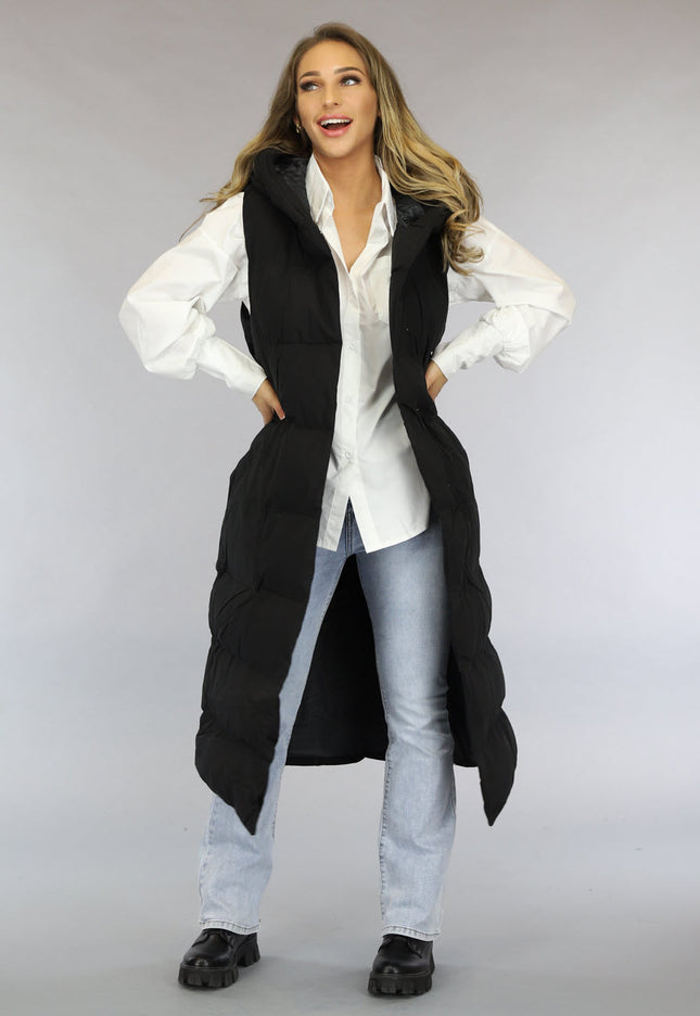 SALE30 Zwarte Lange Bodywarmermet Ceintuur