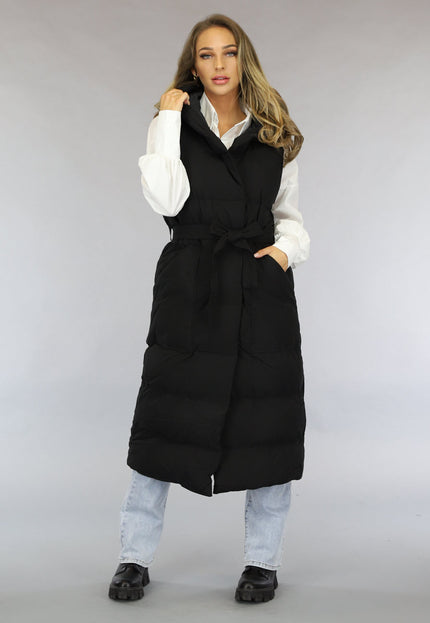 SALE30 Zwarte Lange Bodywarmermet Ceintuur