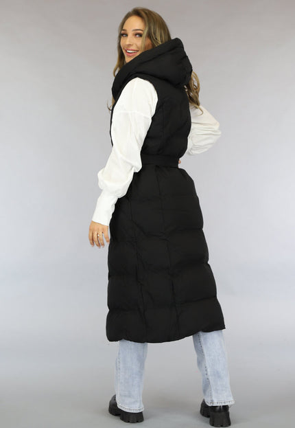 SALE30 Zwarte Lange Bodywarmermet Ceintuur