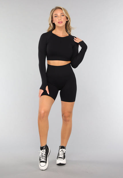 SALE30 Zwarte Longsleeve Sporttop met Duimgaten
