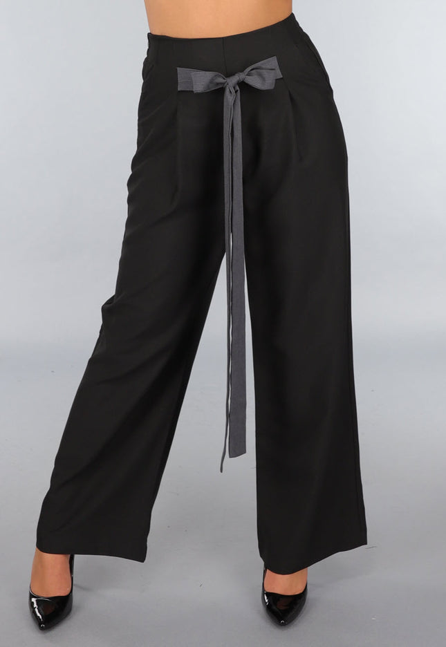 SALE30 Zwarte Pantalon met Antraciet Strikdetail