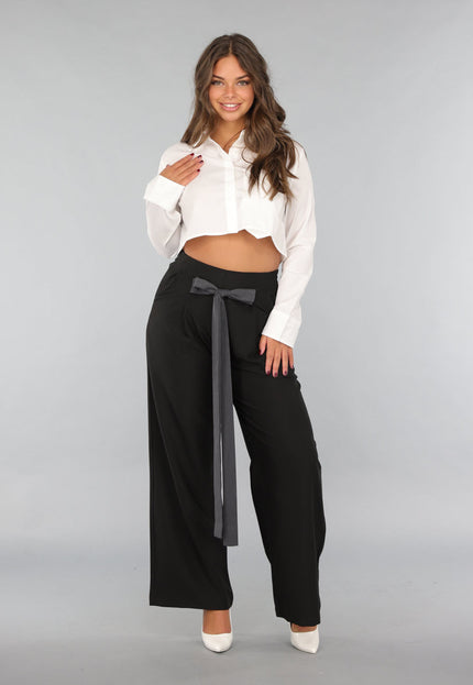 SALE30 Zwarte Pantalon met Antraciet Strikdetail