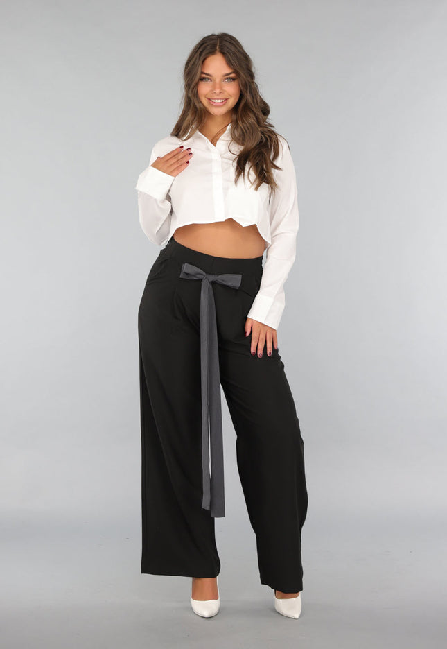 SALE30 Zwarte Pantalon met Antraciet Strikdetail