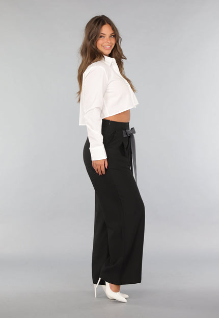 SALE30 Zwarte Pantalon met Antraciet Strikdetail