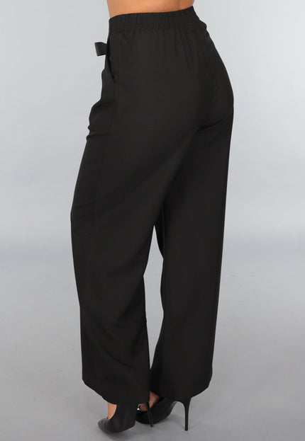 SALE30 Zwarte Pantalon met Antraciet Strikdetail