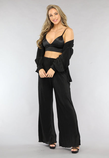 SALE30 Zwarte Plissé Co Ord Set