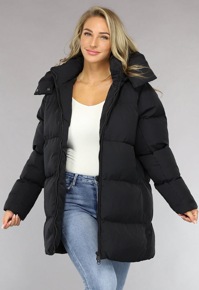 SALE30 Zwarte Puffer Jas met Afritsbare Capuchon