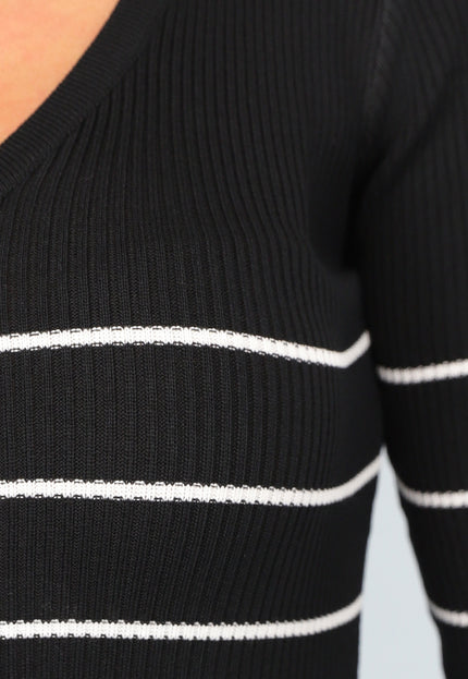 SALE30 Zwarte Rib Midi Jurk met Streep Patroon