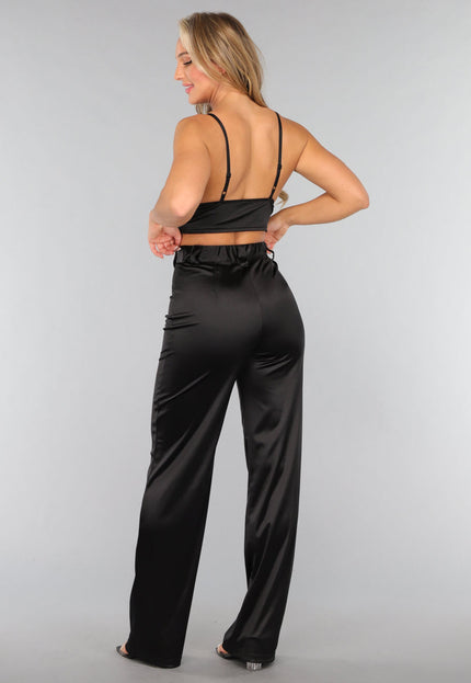SALE30 Zwarte Satijnen Straight Leg Stretch Pantalon