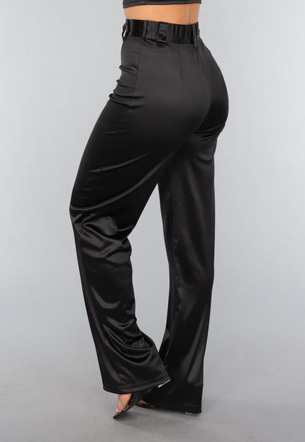 SALE30 Zwarte Satijnen Straight Leg Stretch Pantalon