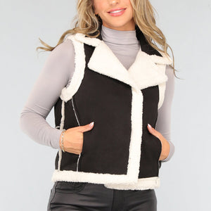 SALE30 Zwarte Suèdelook Teddy Bodywarmer