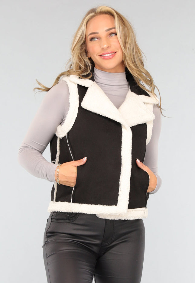 SALE30 Zwarte Suèdelook Teddy Bodywarmer