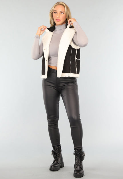 SALE30 Zwarte Suèdelook Teddy Bodywarmer