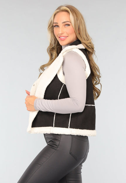 SALE30 Zwarte Suèdelook Teddy Bodywarmer