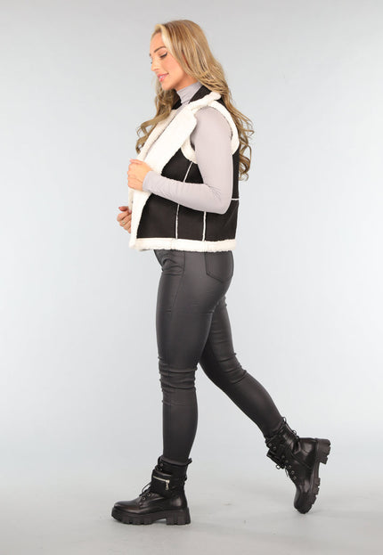 SALE30 Zwarte Suèdelook Teddy Bodywarmer