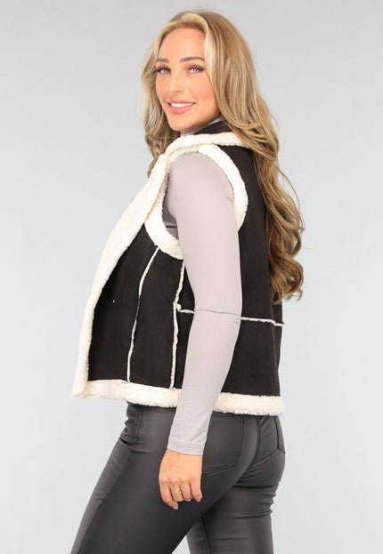 SALE30 Zwarte Suèdelook Teddy Bodywarmer
