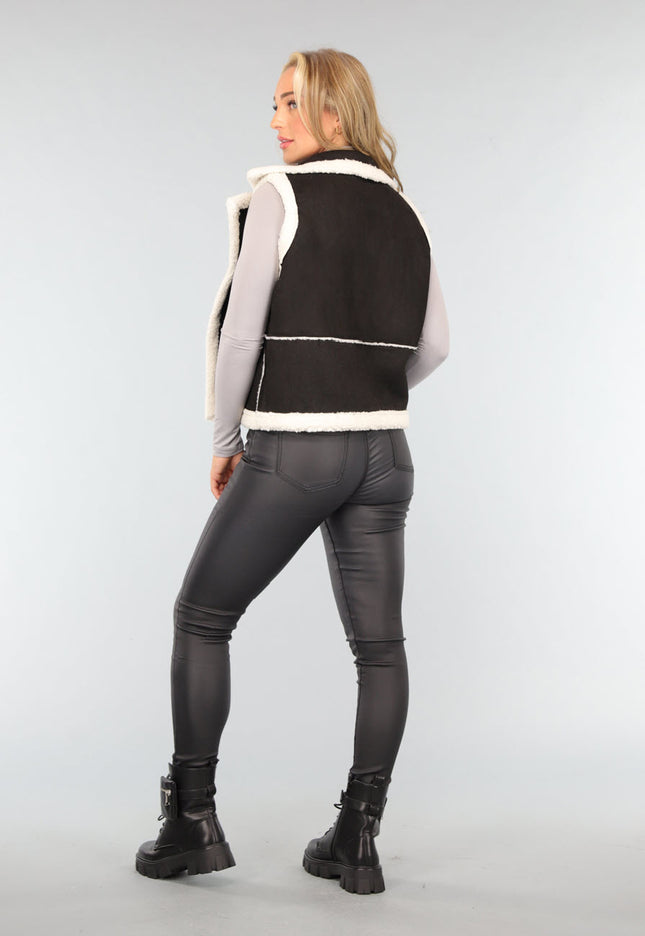 SALE30 Zwarte Suèdelook Teddy Bodywarmer