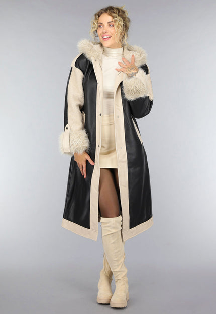 SALE30 Zwarte Teddy Trenchcoat met Bontkraag