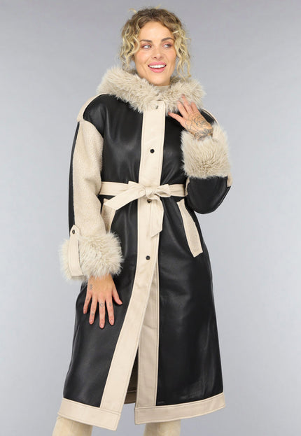 SALE30 Zwarte Teddy Trenchcoat met Bontkraag