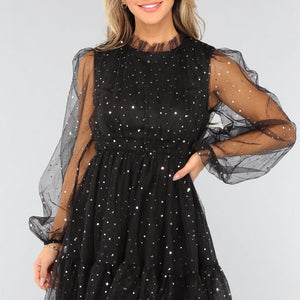 SALE30 Zwarte Tule Skater Jurk met Sterretjes