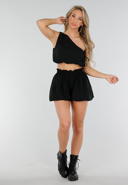 SALE30 Zwarte Tweedelige Set met Gepoft Detail