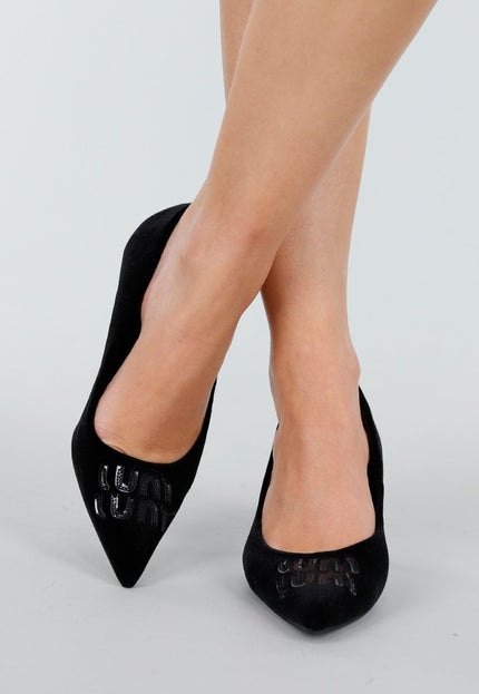 SALE30 Zwarte Velvet Hakken
