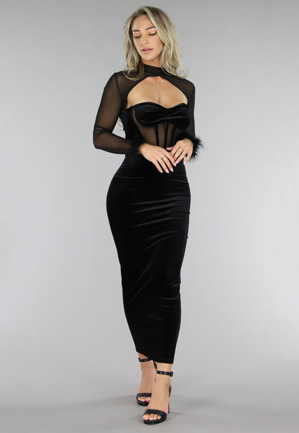 SALE30 Zwarte Velvet Korset Jurk