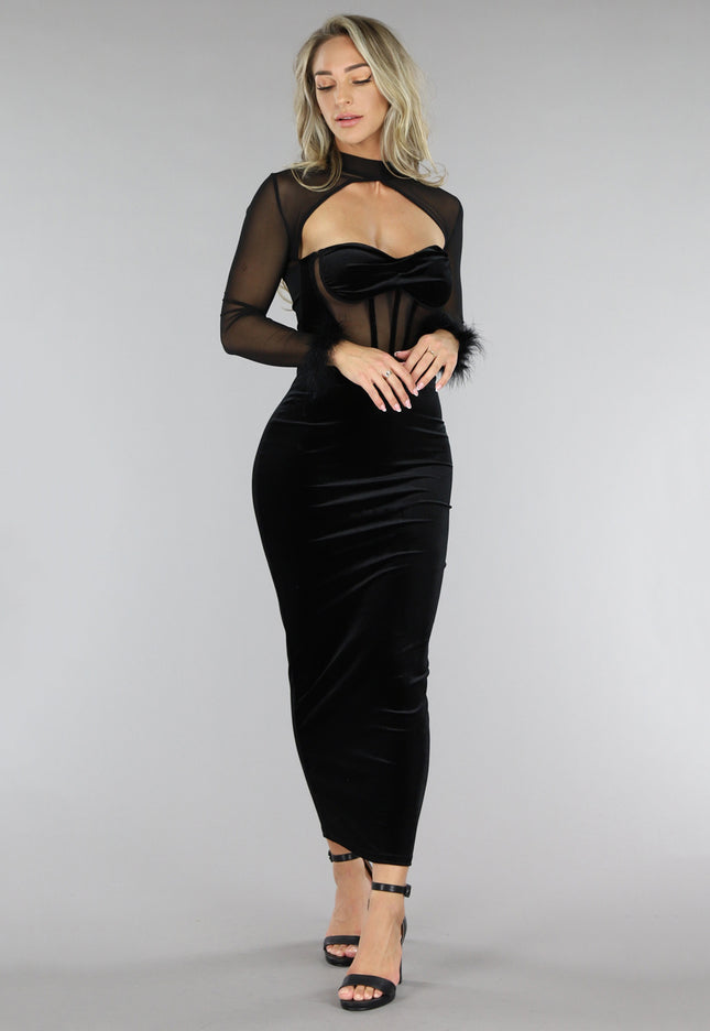 SALE30 Zwarte Velvet Korset Jurk