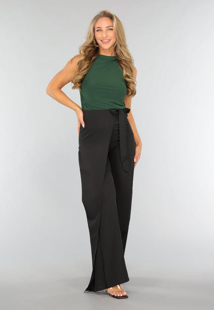 SALE30 Zwarte Wide Leg Overslag Pantalon