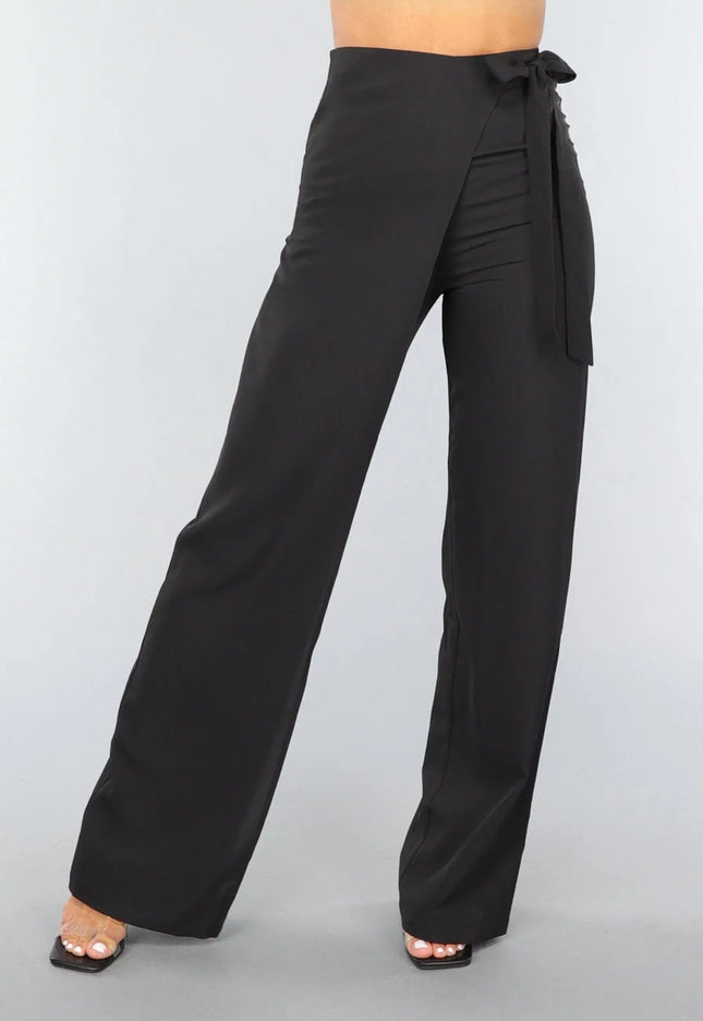 SALE30 Zwarte Wide Leg Overslag Pantalon