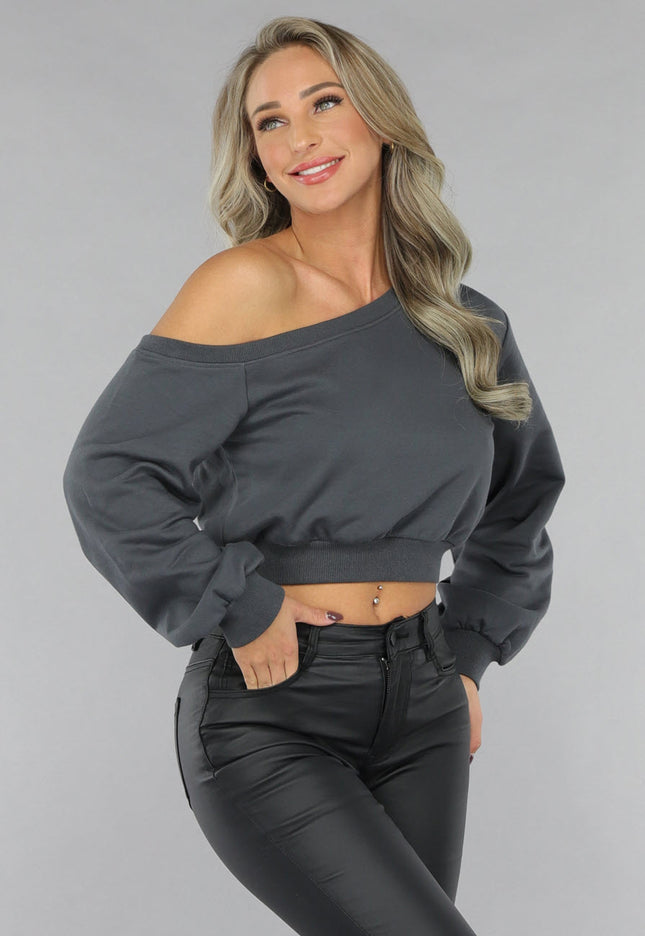 SALE50 Antraciet Trui met One Shoulder