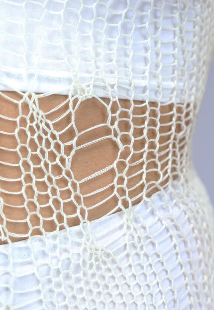 SALE50 Beige Gehaakte One Sleeve Jurk