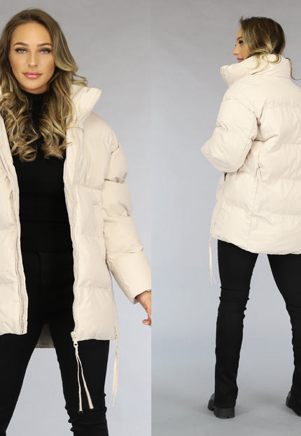 SALE50 Beige Gewatteerde Winterjas