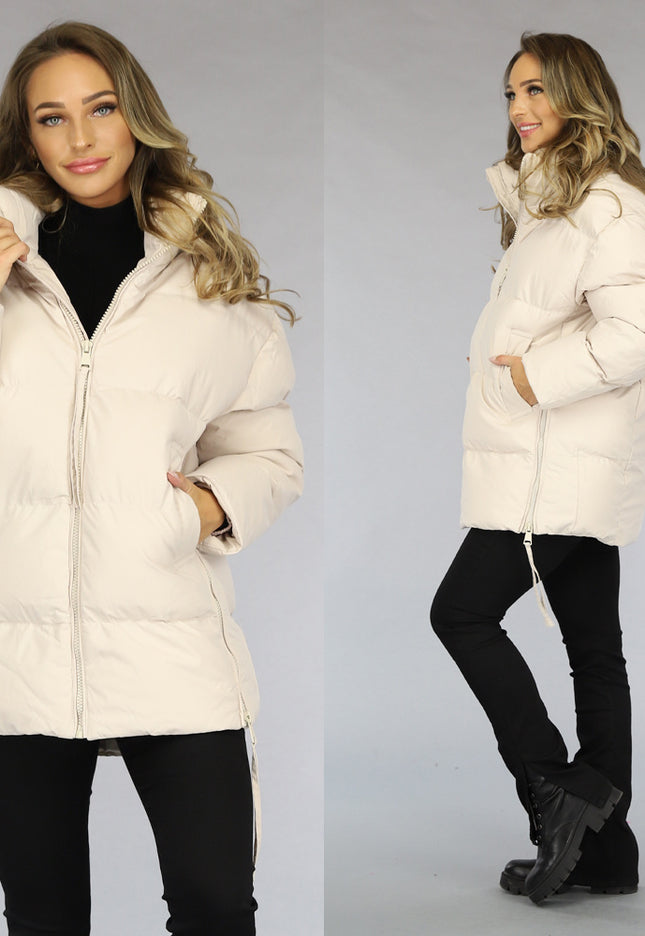 SALE50 Beige Gewatteerde Winterjas