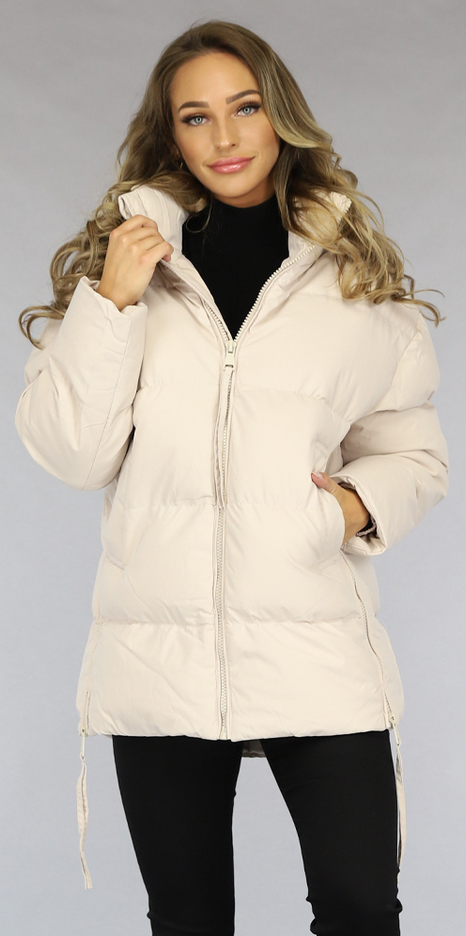 SALE50 Beige Gewatteerde Winterjas