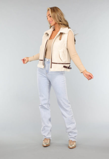 SALE50 Beige Gilet met Teddy Voering