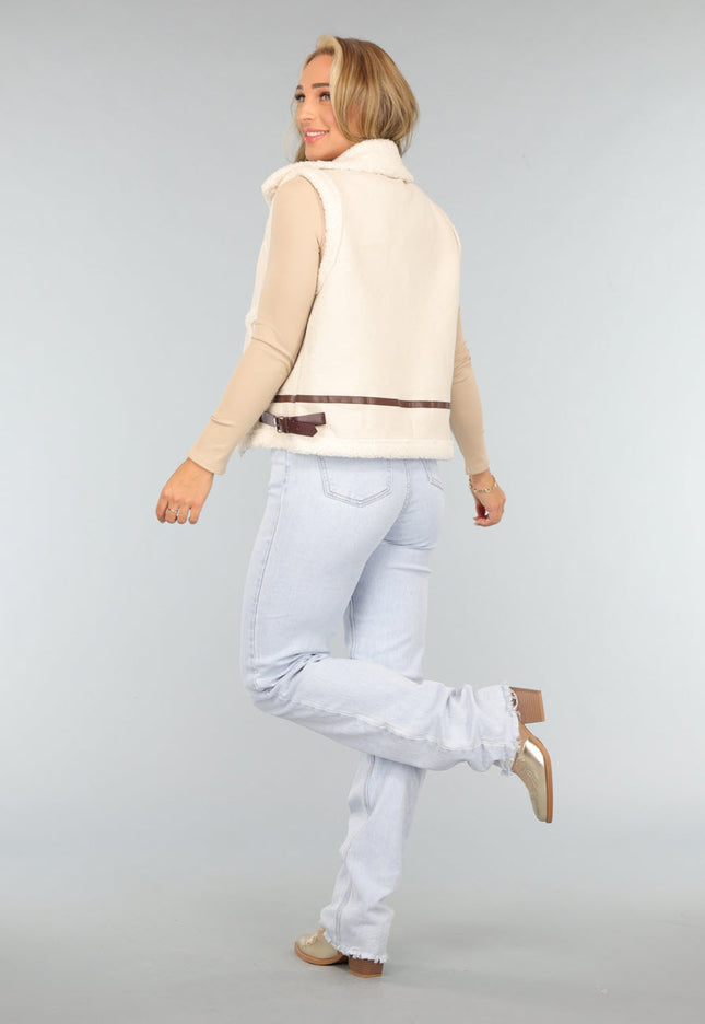 SALE50 Beige Gilet met Teddy Voering