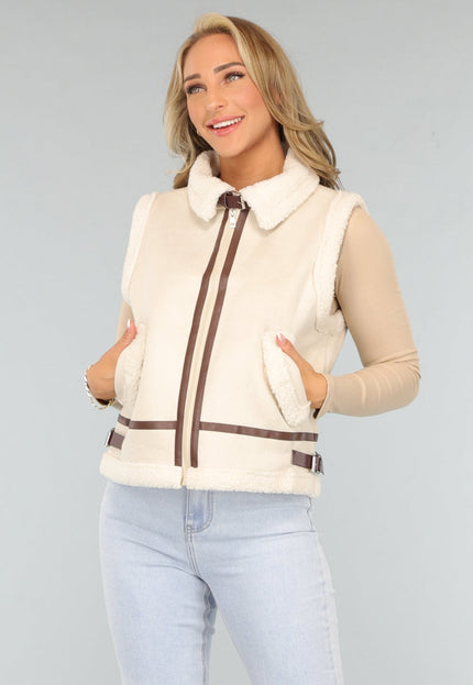 SALE50 Beige Gilet met Teddy Voering