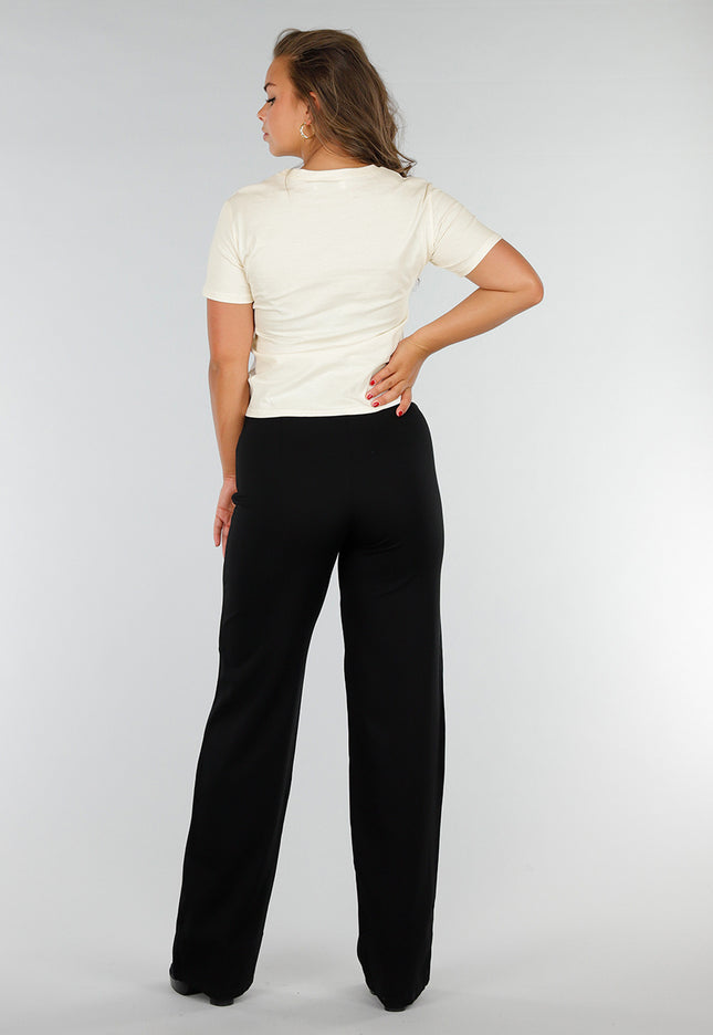 SALE50 Beige Katoenen Stretch Top met Korte Mouwen