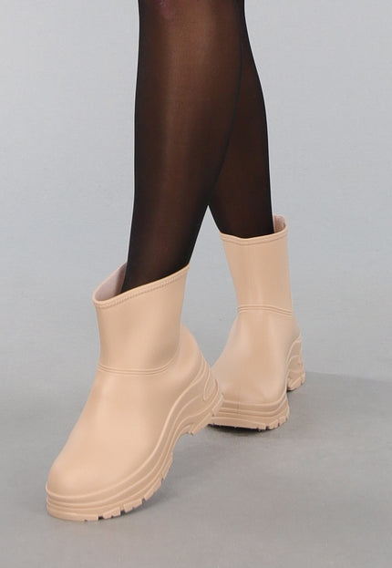 SALE50 Beige Korte Rubberlaarsjes met Grove Zool