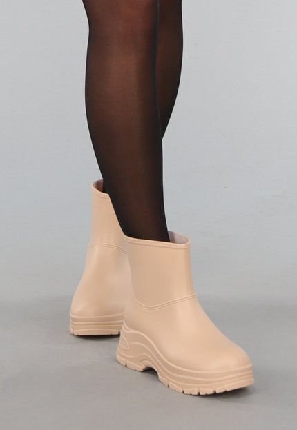 SALE50 Beige Korte Rubberlaarsjes met Grove Zool