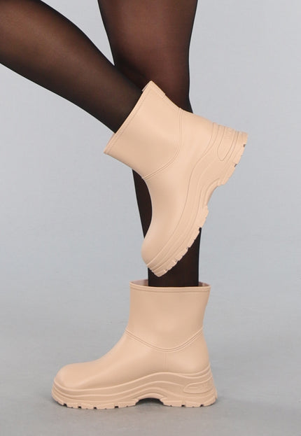 SALE50 Beige Korte Rubberlaarsjes met Grove Zool