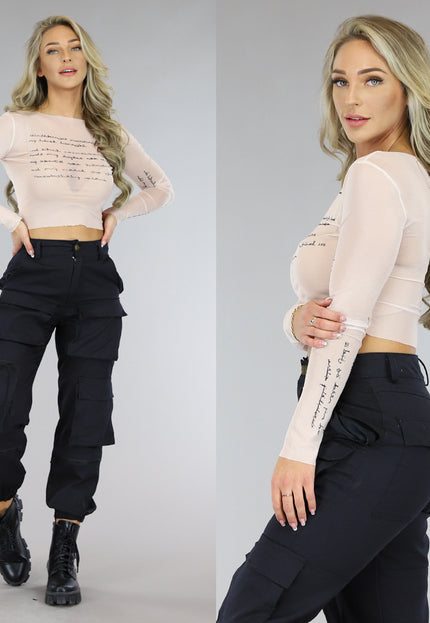 SALE50 Beige Mesh Letter Top