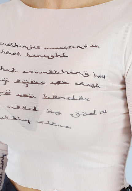 SALE50 Beige Mesh Letter Top